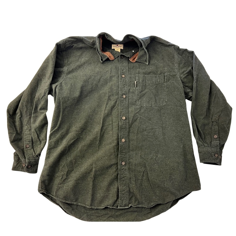 Woolrich Mens XL Olive Heather Cotton Flannel Button Down Shirt 6433 Corduroy